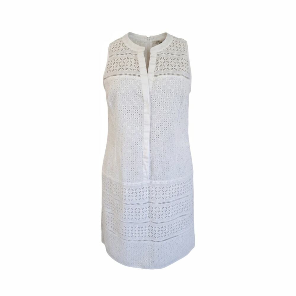 LOFT Ivory Cotton Eyelet Summer Dress Size 8 Clean Preppy Minimalist Spring